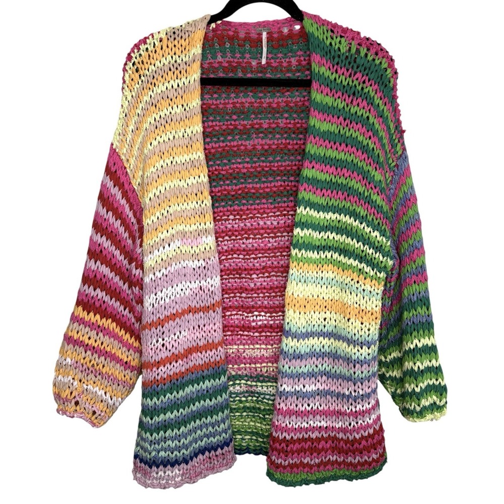 Free People Lolli Cardi Cardigan S Boho Rainbow Stripe Oversize Chunky Knit